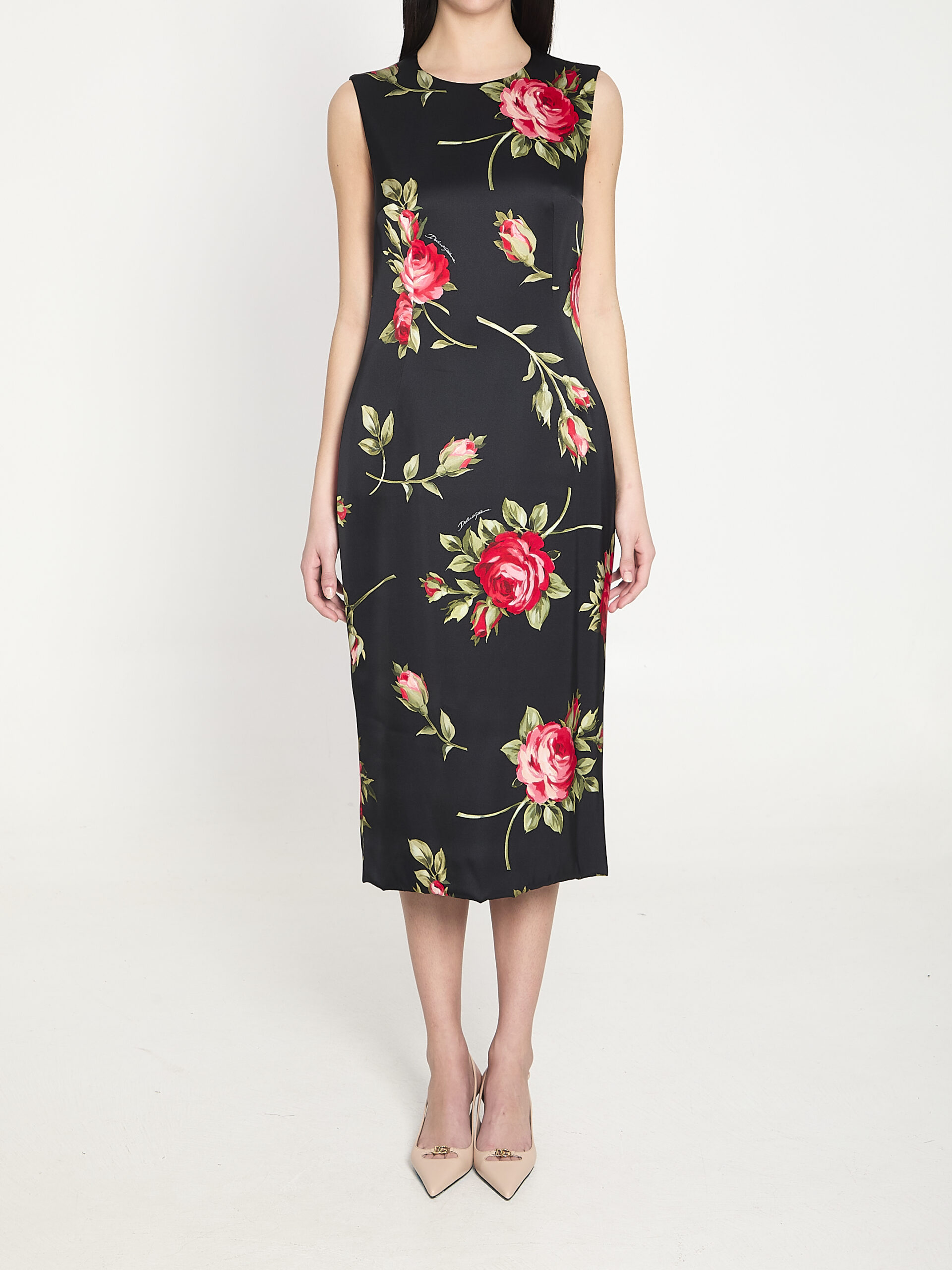 Dolce&gabbana Bouquet Rose print satin midi dress