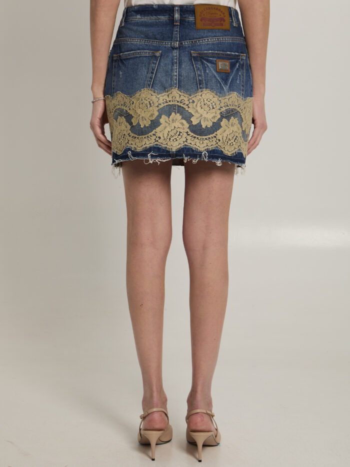 Dolce&gabbana Denim mini skirt with lace