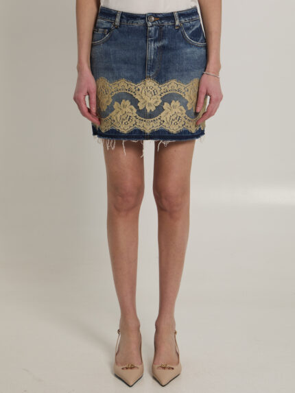 Dolce&gabbana Denim mini skirt with lace