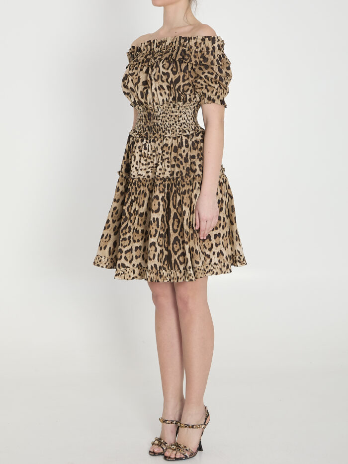 Dolce&gabbana Short leopard print poplin dress