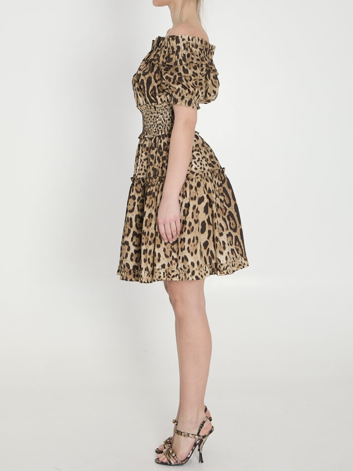 Dolce&gabbana Short leopard print poplin dress