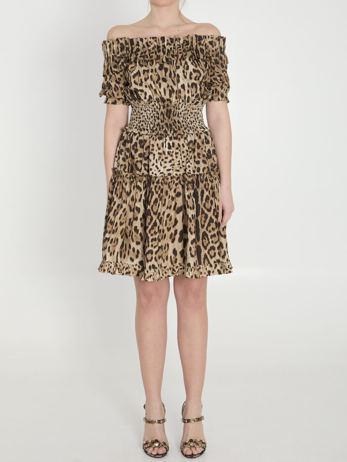 Dolce&gabbana Short leopard print poplin dress