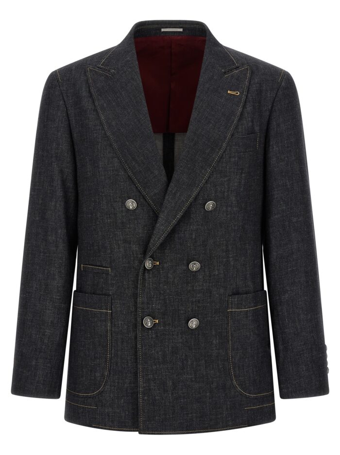 brunello cucinelli double breasted denim blazer Brunello Cucinelli Double-breasted Denim Blazer