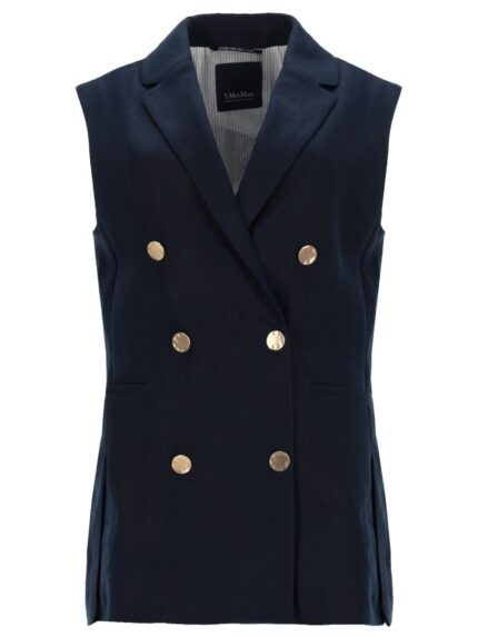 S MAX MARA DOUBLE-BREASTED LINEN MAT VEST