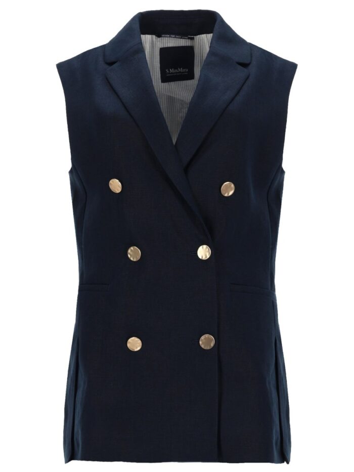 s max mara double breasted linen mat vest S MAX MARA DOUBLE-BREASTED LINEN MAT VEST