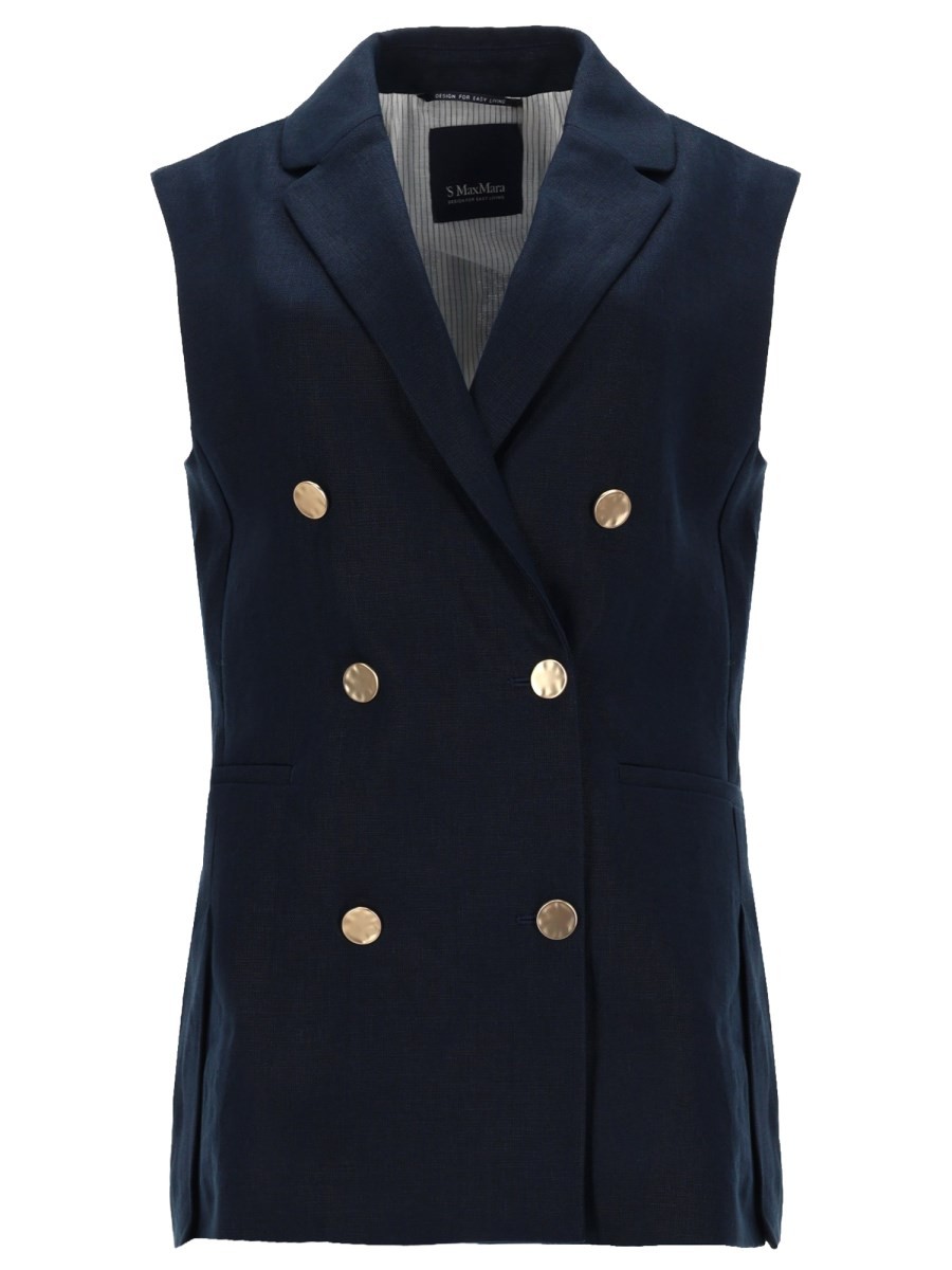 S MAX MARA DOUBLE-BREASTED LINEN MAT VEST