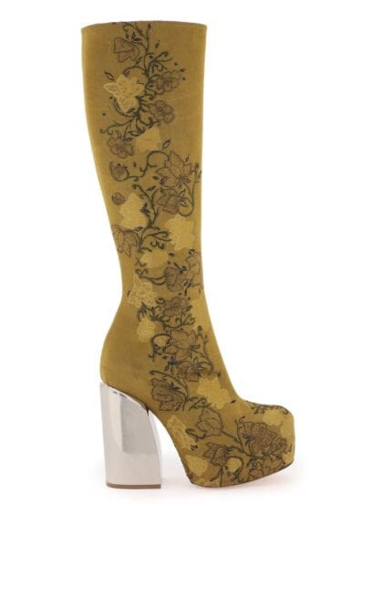 Dries Van Noten Embroidered Jacquard High Boots