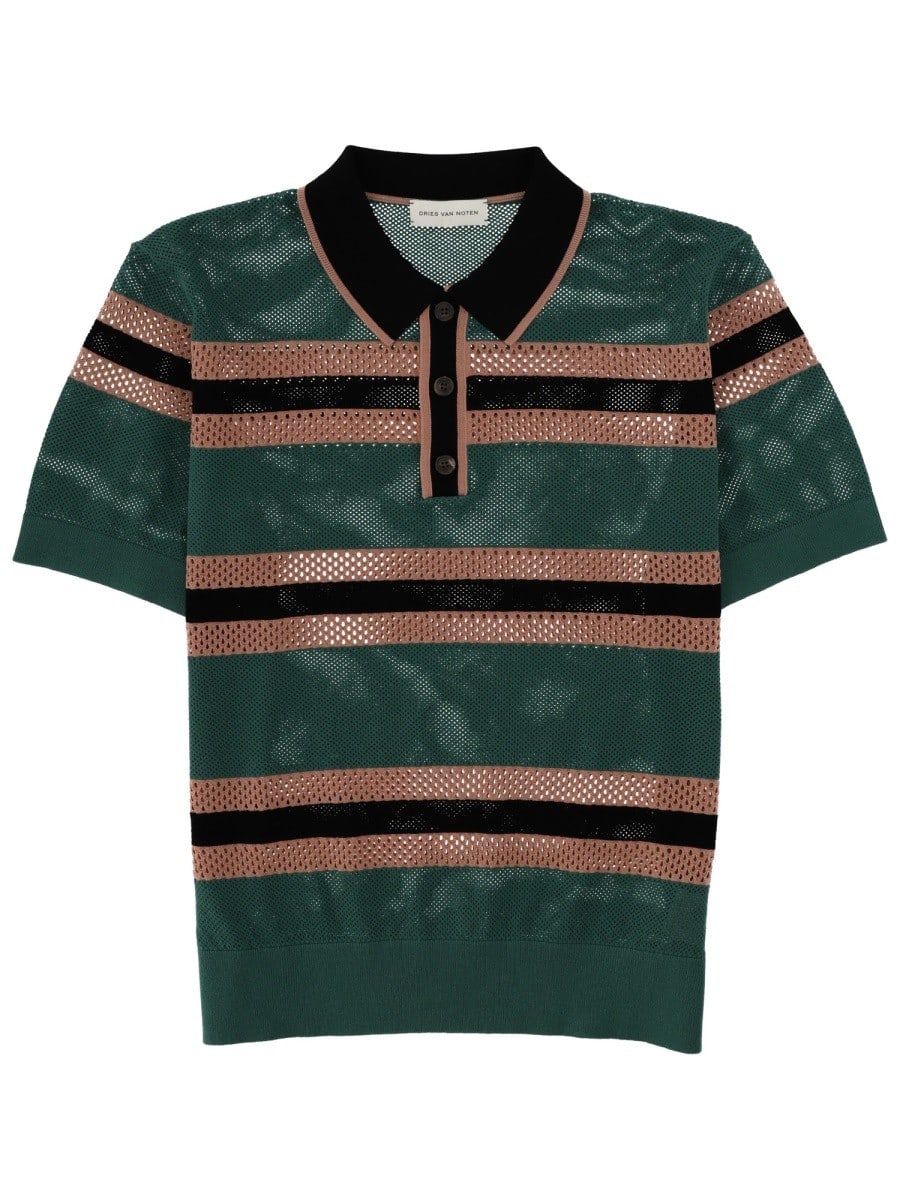 Dries Van Noten PERFORATED "MERCY STRIPE" POLO SHIRT
