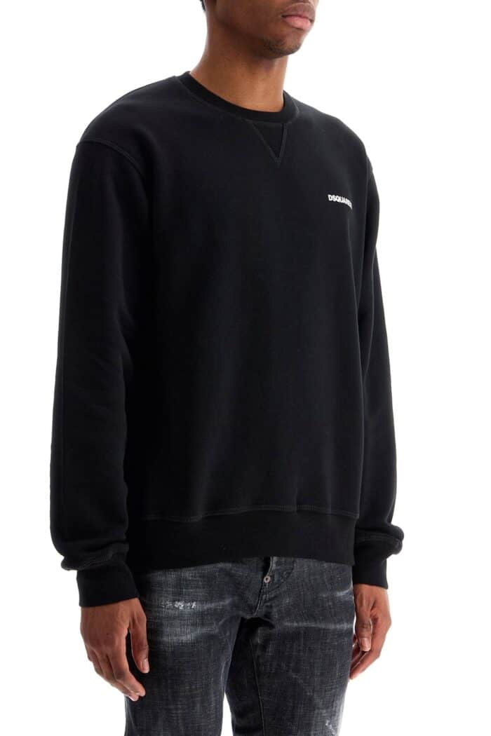 DSQUARED2 Black Cotton Crewneck Sweatshirt With Embroidered Logo