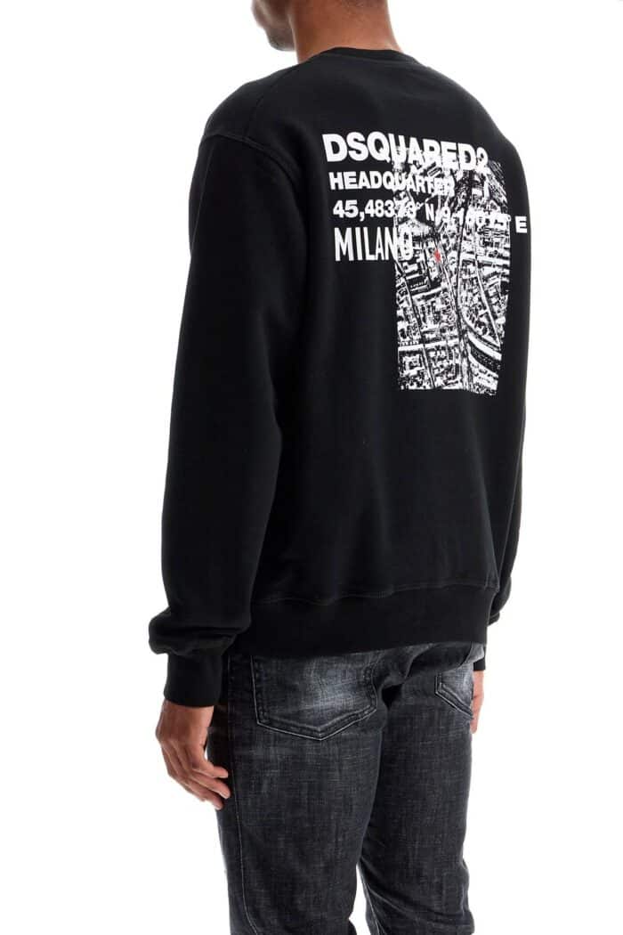 DSQUARED2 Black Cotton Crewneck Sweatshirt With Embroidered Logo