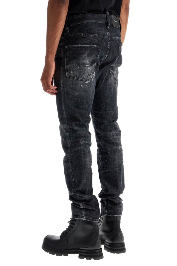 DSQUARED2 Black Cotton Jeans With White Paint Splatters