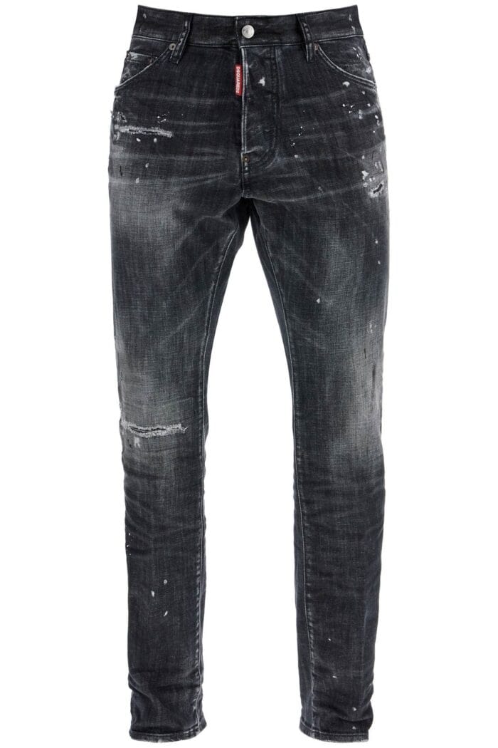 DSQUARED2 Black Cotton Jeans With White Paint Splatters