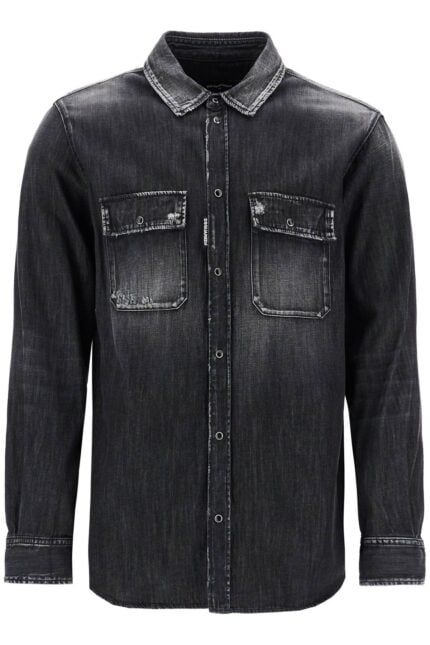 DSQUARED2 Black Cotton Shirt With Contrast Stitching