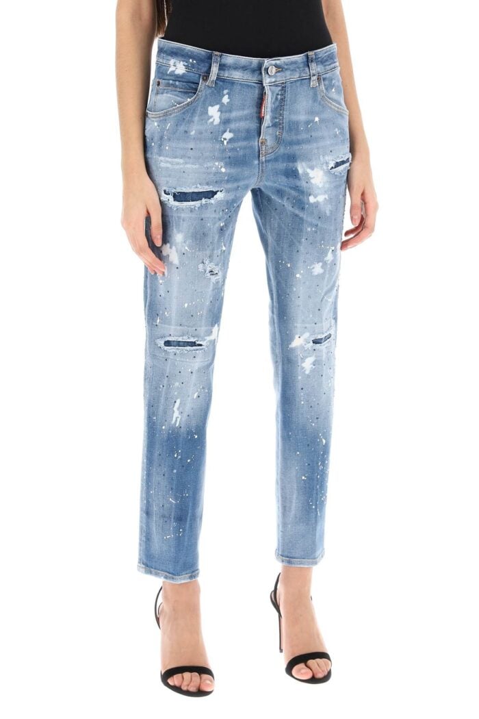 DSQUARED2 Cool Girl Jeans In Medium Ice Spots Wash