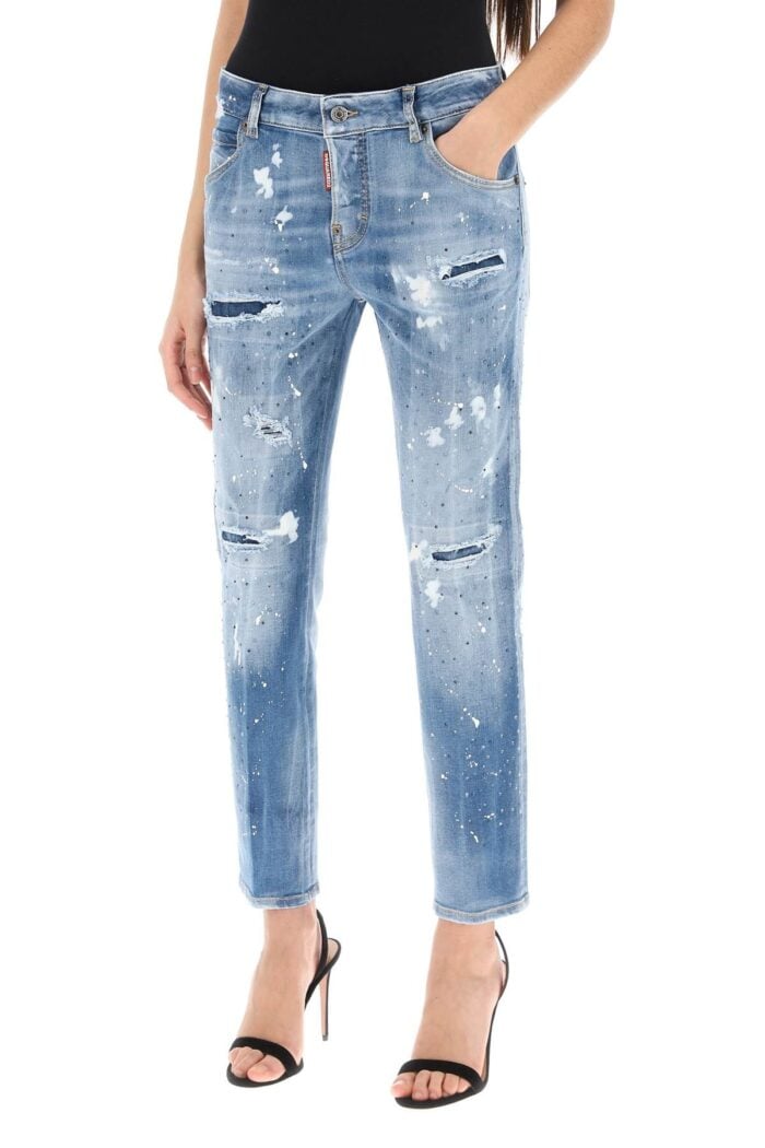 DSQUARED2 Cool Girl Jeans In Medium Ice Spots Wash