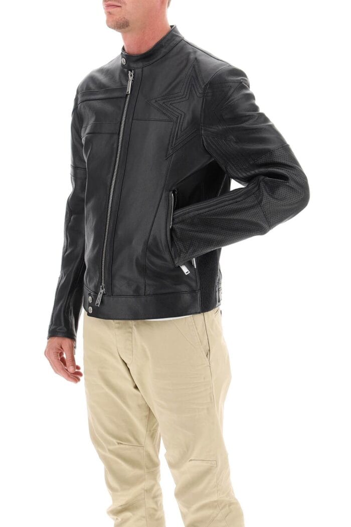 Dsquared2 Leather Biker Jacket With Contrasting Lettering