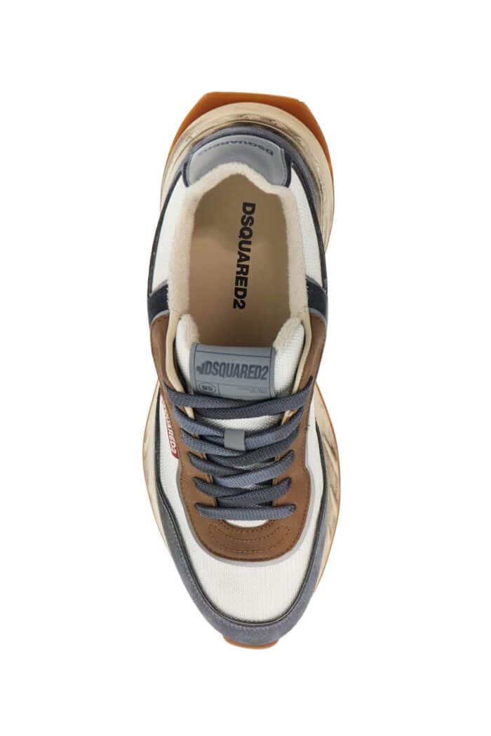 DSQUARED2 Low Top Blue Denim Sneakers In Leather With Suede Inserts And Rubber Sole