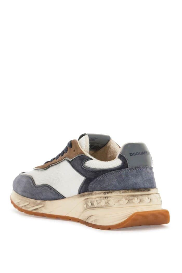 DSQUARED2 Low Top Blue Denim Sneakers In Leather With Suede Inserts And Rubber Sole