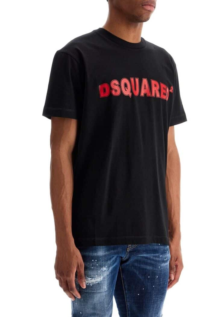 DSQUARED2 Men's Black Cotton T-shirt With Red Logo