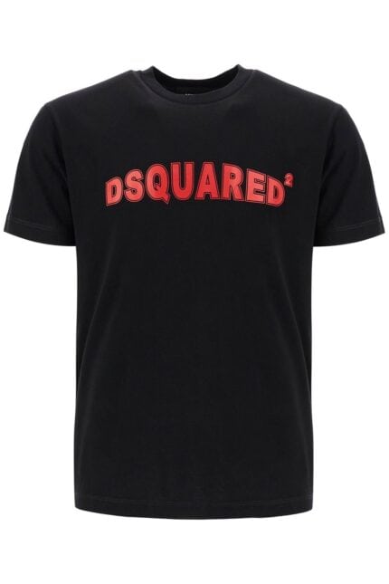 DSQUARED2 Men's Black Cotton T-shirt With Red Logo