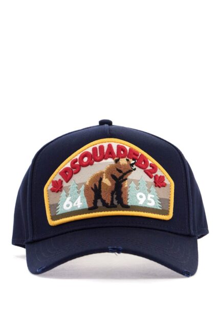 DSQUARED2 Navy Blue Cotton Adjustable Baseball Cap With Embroidered Patch