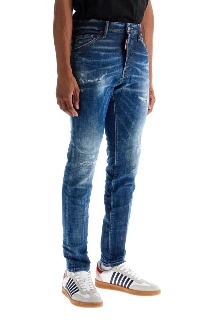 DSQUARED2 Navy Blue Cotton Jeans With Worn Effect 5 Pockets