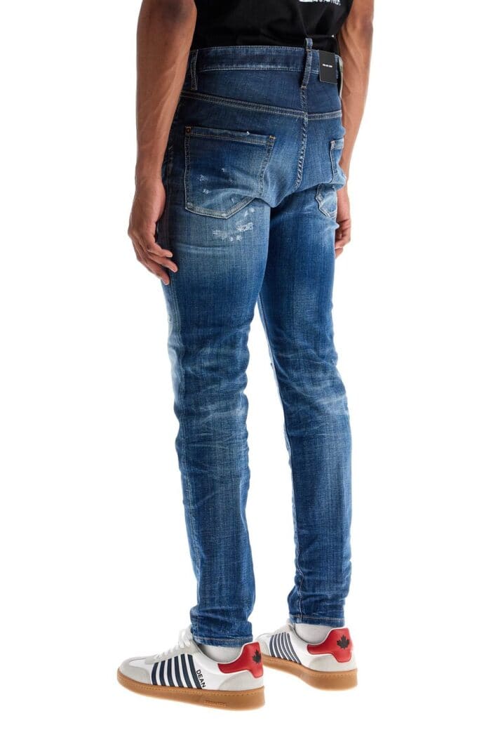 DSQUARED2 Navy Blue Cotton Jeans With Worn Effect 5 Pockets