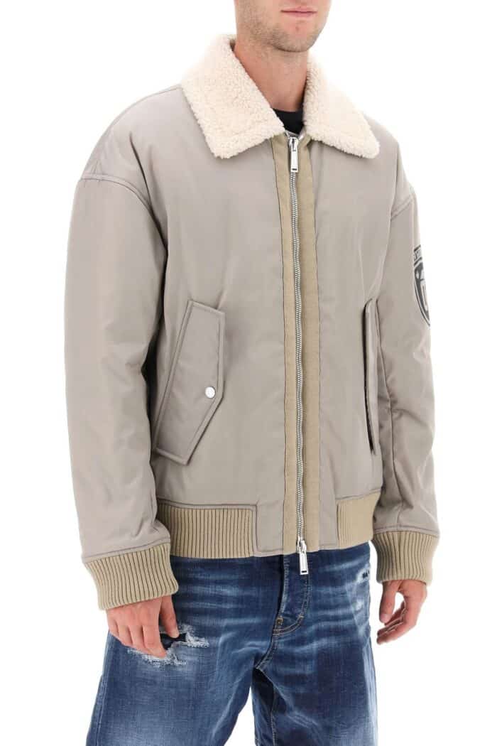 Dsquared2 Padded Bomber Jacket With Collar In Lamb Fur