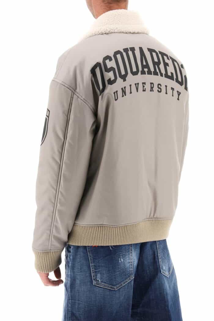 Dsquared2 Padded Bomber Jacket With Collar In Lamb Fur