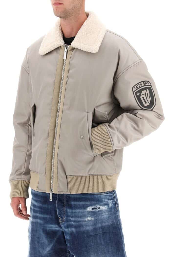 Dsquared2 Padded Bomber Jacket With Collar In Lamb Fur