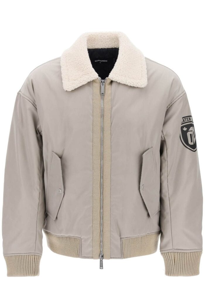 Dsquared2 Padded Bomber Jacket With Collar In Lamb Fur