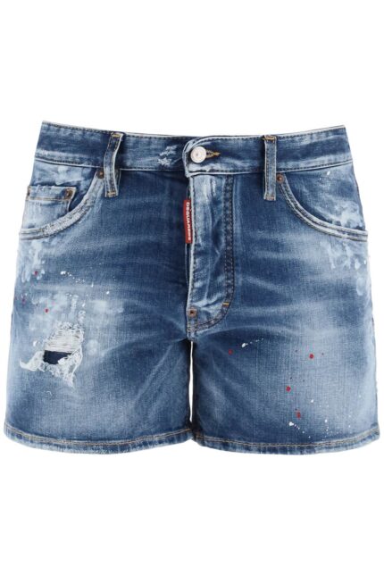 DSQUARED2 Sexy 70's Shorts In Worn Out Booty Denim