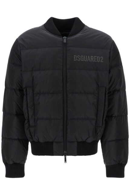 DSQUARED2 Shiny Black Cropped Padded Bomber Jacket In Polyamide