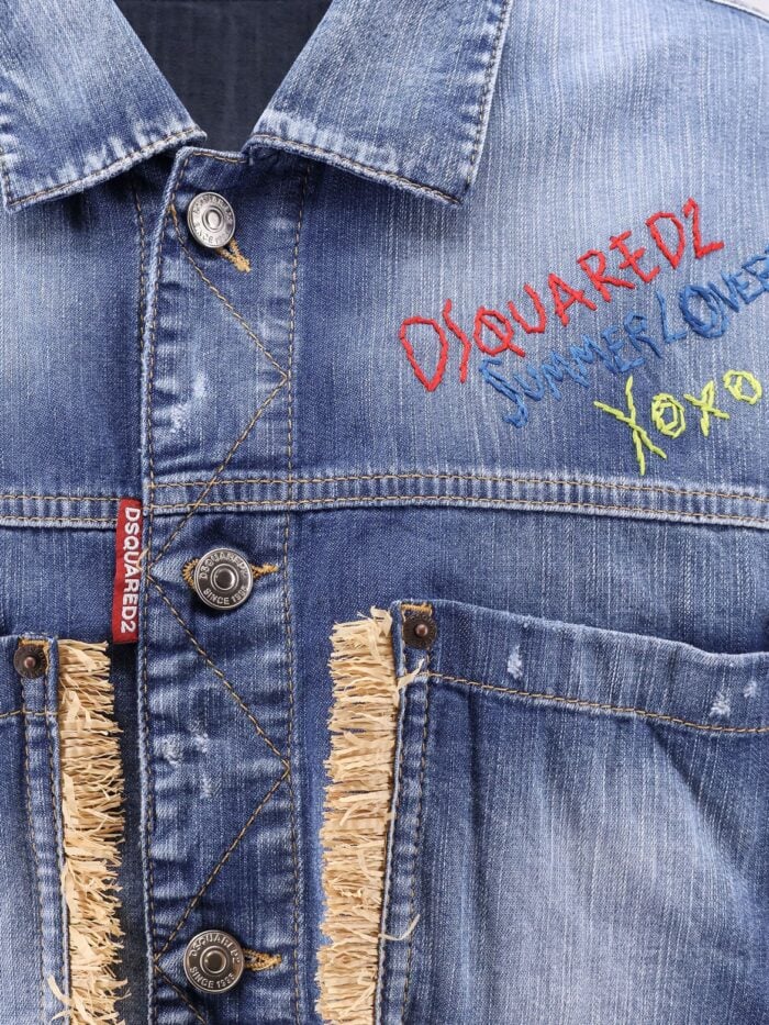 Dsquared2 Summer Lovers Denim Jacket With Rafia Profiles