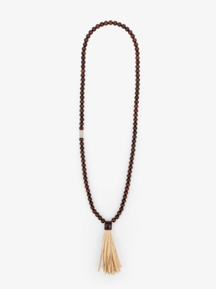Dsquared2 Summer Lovers Necklace With Wood Beads And Rafia Tassel