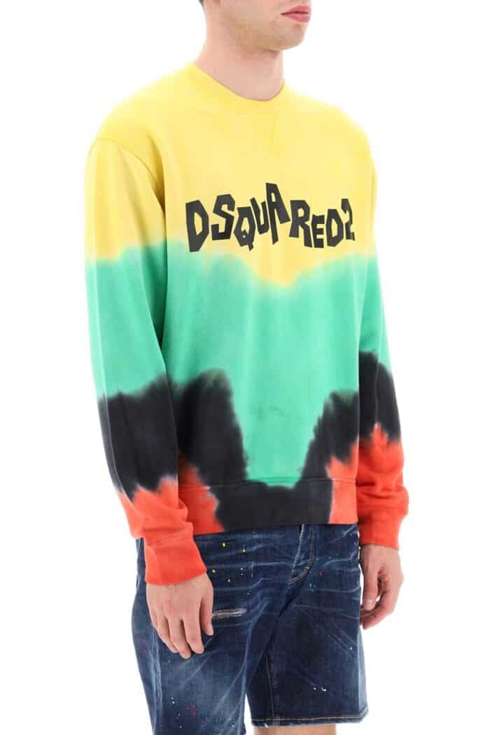 Dsquared2 Tie-dye Crew-neck Sweatshirt With Logo Print