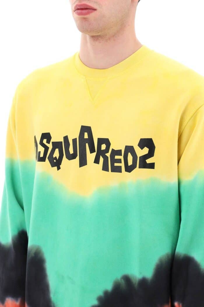 Dsquared2 Tie-dye Crew-neck Sweatshirt With Logo Print