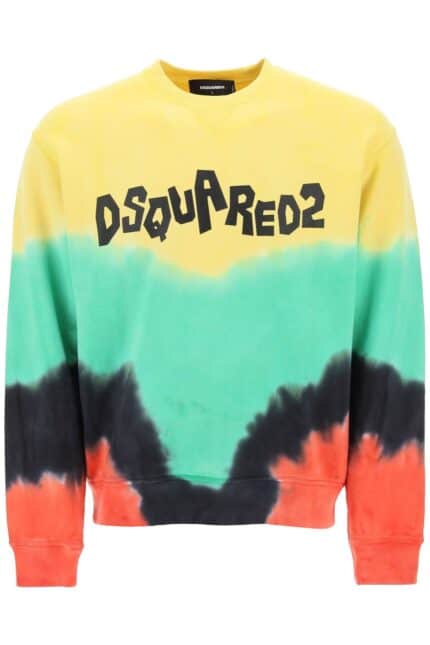 Dsquared2 Tie-dye Crew-neck Sweatshirt With Logo Print