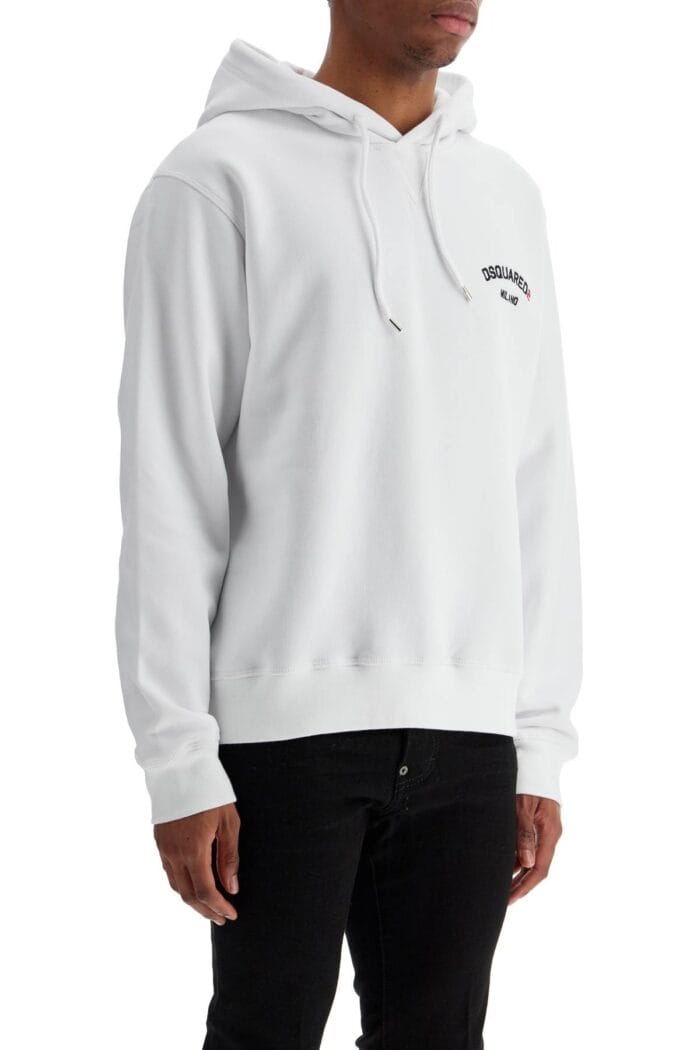 DSQUARED2 White Cotton Hoodie With Embroidered Logo