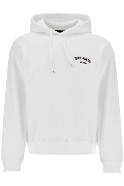 DSQUARED2 White Cotton Hoodie With Embroidered Logo