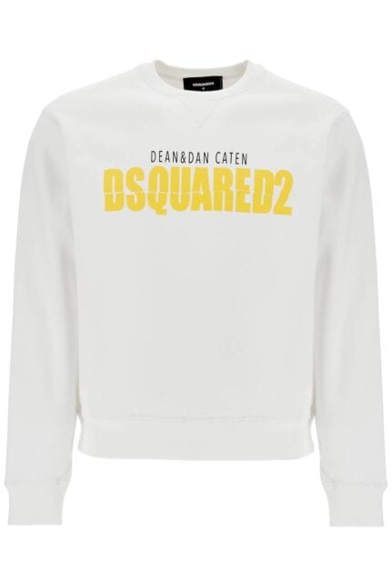 DSQUARED2 White Cotton Sweatshirt With Distinctive Yellow Logo