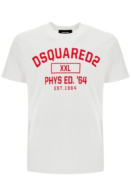 DSQUARED2 White Cotton T-shirt With Phys Ed. '64 Logo