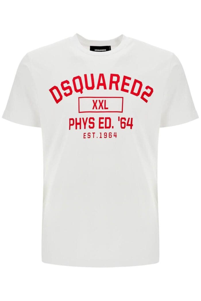 DSQUARED2 White Cotton T-shirt With Phys Ed. '64 Logo