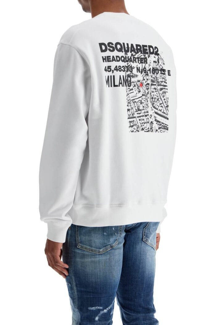 DSQUARED2 White Crew Neck Sweatshirt In Cotton With Embroidered Logo