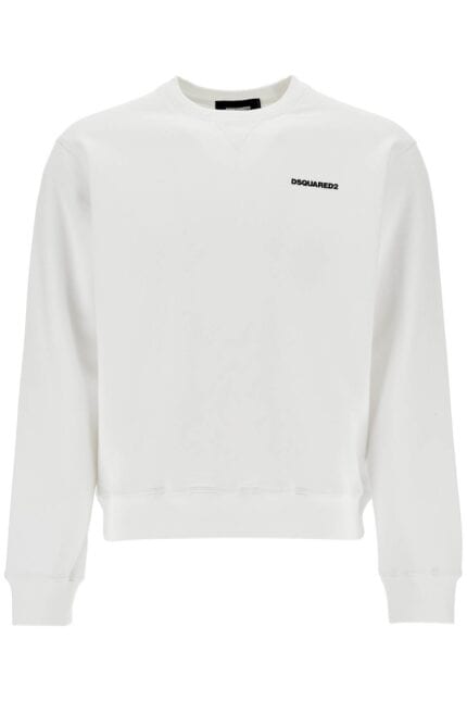 DSQUARED2 White Crew Neck Sweatshirt In Cotton With Embroidered Logo