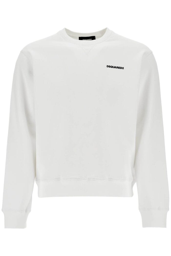 DSQUARED2 White Crew Neck Sweatshirt In Cotton With Embroidered Logo