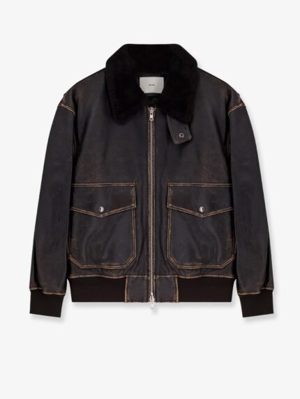 DUNST Leather Jacket With Shearling Collar