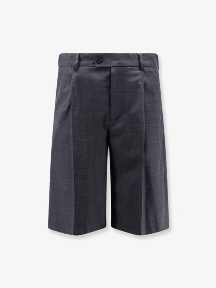 DUNST Pleated Check Wool Blend Bermuda Shorts