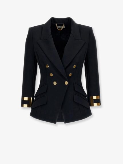 Elisabetta Franchi Double-breasted Blazer With Monogram Gold Metal Details
