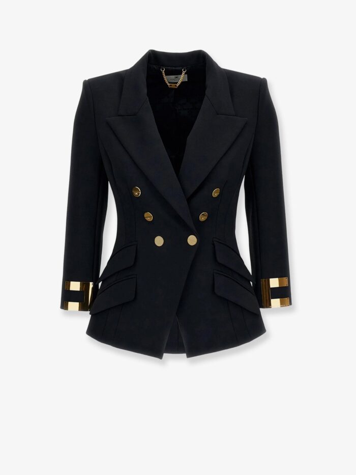 elisabetta franchi double breasted blazer with monogram gold metal details Elisabetta Franchi Double-breasted Blazer With Monogram Gold Metal Details